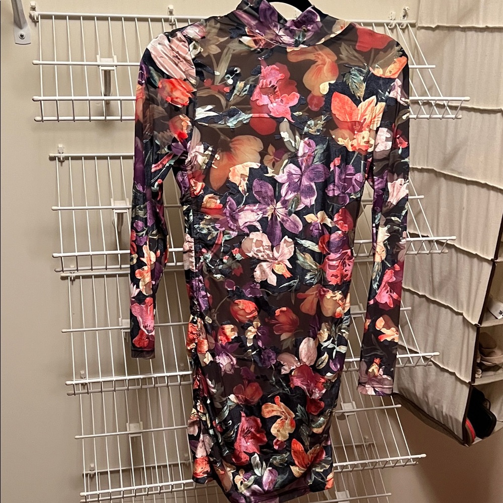O.P.T. Floral Long Sleeve Dress with velvet accents